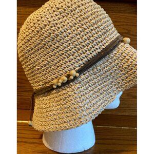 Walt Disney World Beige Light Brown Flapper Pleated Floppy Bucket Hat w/ Beads